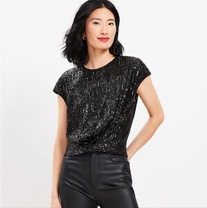 Small Loft Sparkle Sequins Top Shirt Women's Like New Sequin Knot Cap Sleeve top